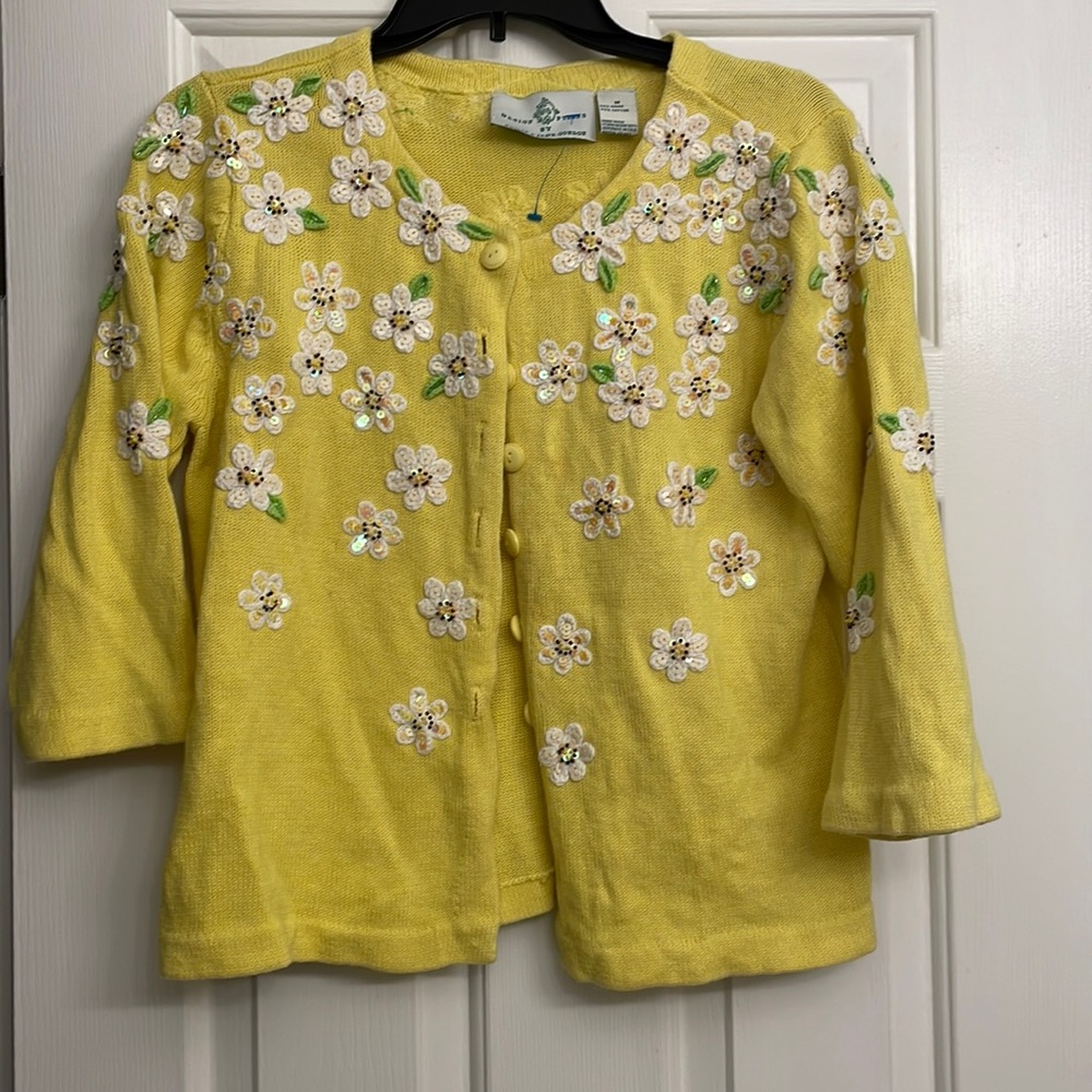 Design Options yellow sequin flowers cardigan